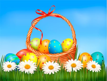 Easter background with easter eggs with basket in the grass. Vector Stock Photo - Budget Royalty-Free & Subscription, Code: 400-06735835