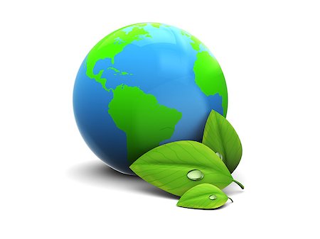 3d illustration of earth with green leaf over white background Stock Photo - Budget Royalty-Free & Subscription, Code: 400-06736061