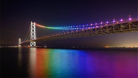 seto inland sea - Rainbow lights on Akashi Ohashi (Pearl Bridge) in Kobe, Japan. Fotografie stock - Microstock e Abbonamento, Codice: 400-06736151