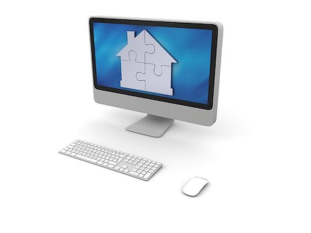 Silver house symbol made of four puzzle pieces on elegant computer screen Stock Photo - Budget Royalty-Free & Subscription, Code: 400-06736192