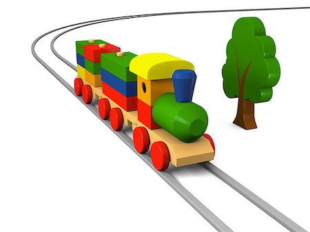 simsearch:400-05292821,k - 3D illustration of colorful wooden toy train on rails with a tree Stock Photo - Budget Royalty-Free & Subscription, Code: 400-06736209