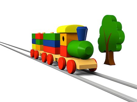 simsearch:400-08134329,k - 3D illustration of colorful wooden toy train on rails Stock Photo - Budget Royalty-Free & Subscription, Code: 400-06736211