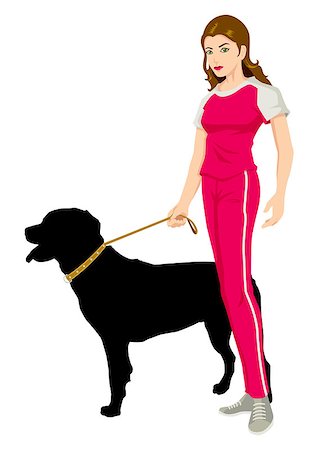 fashion dog cartoon - Vector illustration of a woman in training suit with her rottweiler Stock Photo - Budget Royalty-Free & Subscription, Code: 400-06736311