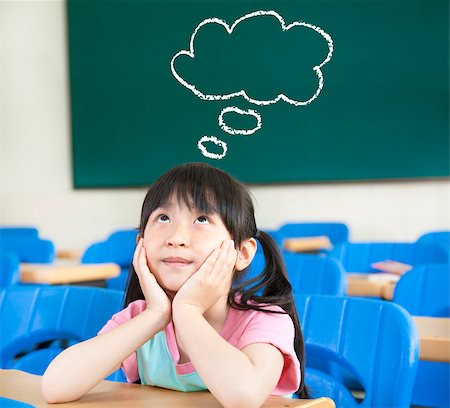 little girl in the classroom with thinking cloud symbol Stock Photo - Budget Royalty-Free & Subscription, Code: 400-06736423