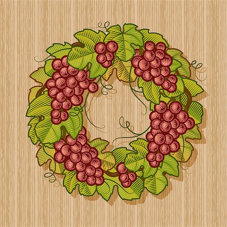 simsearch:400-05751294,k - Retro grapes wreath in woodcut style. Vector illustration Foto de stock - Super Valor sin royalties y Suscripción, Código: 400-06736764