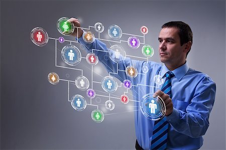 social networking illustration - Businessman using modern social networking interface on virtual screen Stock Photo - Budget Royalty-Free & Subscription, Code: 400-06736769