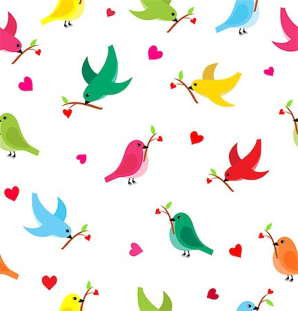 Pattern with flying birds carrying a branch with a heart. Seamless pattern can be used for wallpaper, pattern fills, web page background,surface textures. Stock Photo - Budget Royalty-Free & Subscription, Code: 400-06736823
