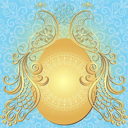 simsearch:400-07265301,k - Gold-blue easter frame with big gold egg and vintage birds (vector EPS 10) Foto de stock - Royalty-Free Super Valor e Assinatura, Número: 400-06736868