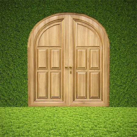 front door closed inside - luxury wooden door in the interior from grass. Foto de stock - Super Valor sin royalties y Suscripción, Código: 400-06736956