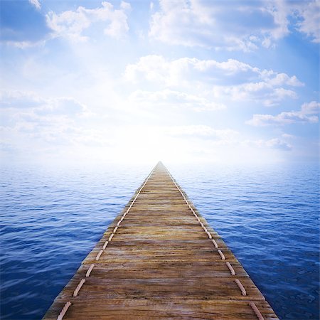empty bridge - long wooden jetty over sea. 3d image. Stock Photo - Budget Royalty-Free & Subscription, Code: 400-06736974