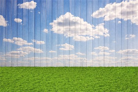 wooden wall with painted sky and floor from the green grass. Stock Photo - Budget Royalty-Free & Subscription, Code: 400-06736990