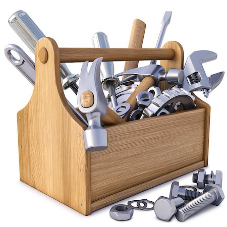 wooden toolbox with tools. isolated on white. Stock Photo - Budget Royalty-Free & Subscription, Code: 400-06737014