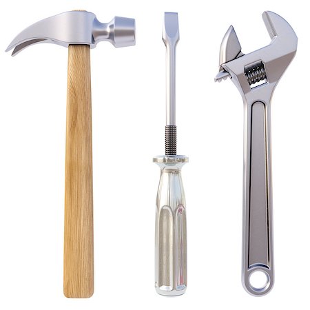 hammer, screwdriver, wrench. Isolated on white. Foto de stock - Super Valor sin royalties y Suscripción, Código: 400-06737020