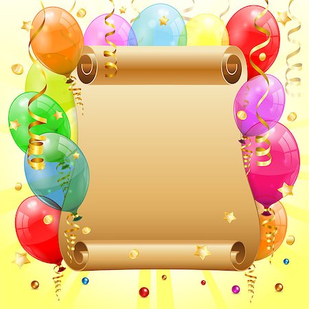 simsearch:400-04402561,k - Birthday Frame with 3D Transparent Birthday Balloons, Scroll Paper, Confetti and Streamer, vector Foto de stock - Super Valor sin royalties y Suscripción, Código: 400-06737244