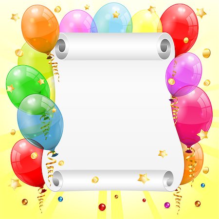 simsearch:400-04402561,k - Birthday Frame with 3D Transparent Birthday Balloons, Scroll Paper, Confetti and Streamer, vector Foto de stock - Royalty-Free Super Valor e Assinatura, Número: 400-06737243