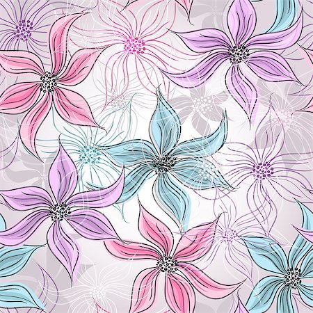 simsearch:400-05922161,k - Seamless silvery floral pattern with colorful pastel flowers (vector EPS 10) Photographie de stock - Aubaine LD & Abonnement, Code: 400-06737317