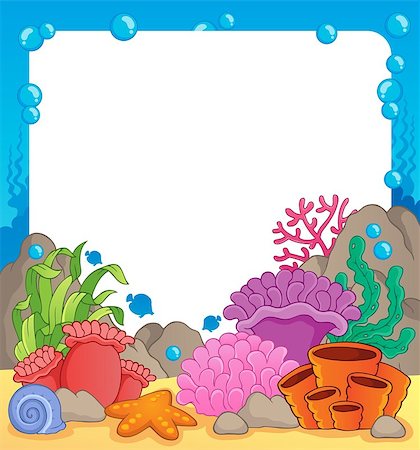 Coral reef theme frame 1 - vector illustration. Foto de stock - Super Valor sin royalties y Suscripción, Código: 400-06737469