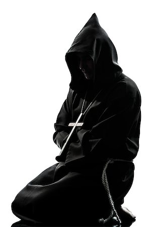 simsearch:614-02764159,k - one caucasian man priest praying silhouette in studio isolated on white background Stockbilder - Microstock & Abonnement, Bildnummer: 400-06737840