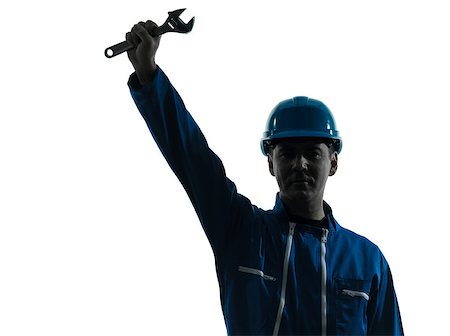 one caucasian repairman worker saluting silhouette in studio on white background Stock Photo - Budget Royalty-Free & Subscription, Code: 400-06737858