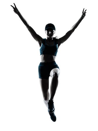 simsearch:400-06768313,k - one caucasian woman runner jogger victorious jumping in silhouette studio isolated on white background Photographie de stock - Aubaine LD & Abonnement, Code: 400-06738015