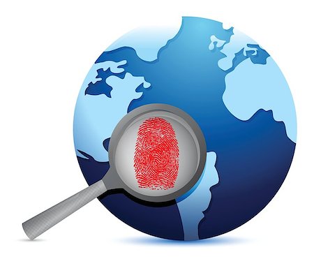World Map and fingerprint under a magnify glass illustration design Stock Photo - Budget Royalty-Free & Subscription, Code: 400-06738257