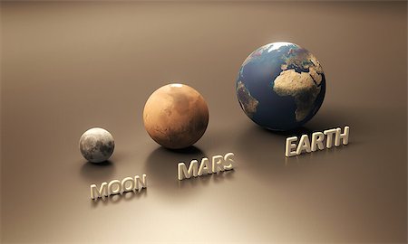 simsearch:400-06766471,k - A rendered size-comparence sheet between the Planet Earth, Earth-Moon and Planet Mars with in-scene captions. Stock Photo - Budget Royalty-Free & Subscription, Code: 400-06738995