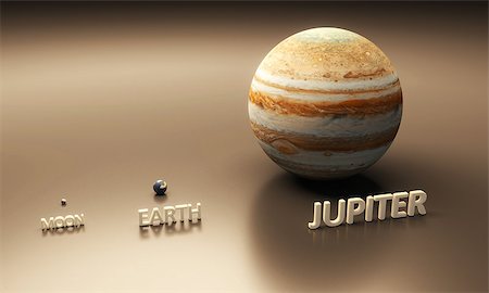 simsearch:400-06766471,k - A rendered size-comparence sheet between the Planet Earth, Earth-Moon and Planet Jupiter with in-scene captions. Stock Photo - Budget Royalty-Free & Subscription, Code: 400-06738997