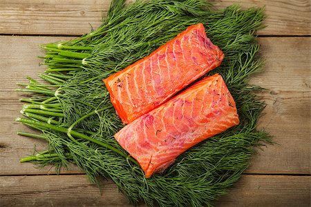 Two pieces of gravad lax on the table with some greenery Stock Photo - Budget Royalty-Free & Subscription, Code: 400-06739193