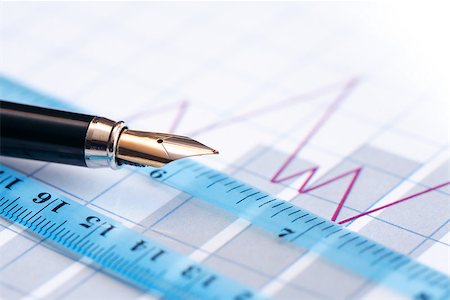 simsearch:400-06641055,k - Business concept. Closeup of fountain pen near ruler on paper background with business chart Stock Photo - Budget Royalty-Free & Subscription, Code: 400-06739269