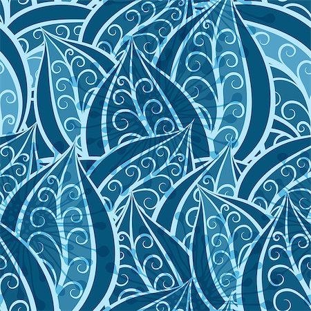 flower border patterns - Blue seamless vintage pattern with patterned leaves (vector EPS 10) Stock Photo - Budget Royalty-Free & Subscription, Code: 400-06739289