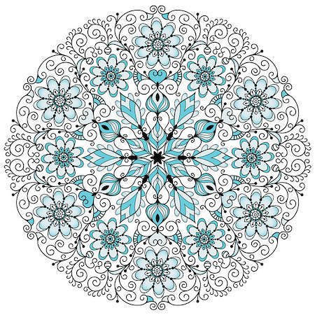 simsearch:400-06080425,k - Round blue-gray-black floral lacy vintage pattern on white (vector) Stock Photo - Budget Royalty-Free & Subscription, Code: 400-06739519