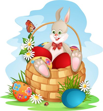 Cute bunny in basket with Easter eggs Stock Photo - Budget Royalty-Free & Subscription, Code: 400-06739801