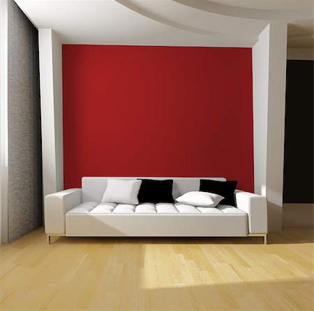 white sofa on red wall background Foto de stock - Royalty-Free Super Valor e Assinatura, Número: 400-06733352