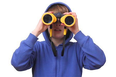 simsearch:400-04632747,k - Portrait of a young boy with binoculars on white background Fotografie stock - Microstock e Abbonamento, Codice: 400-06744084
