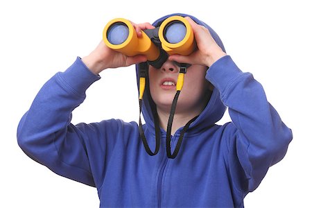 simsearch:400-04632747,k - Portrait of a young boy with binoculars on white background Fotografie stock - Microstock e Abbonamento, Codice: 400-06744081