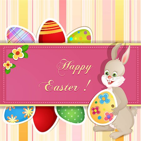 Easter greeting card with eggs and cute bunny Stock Photo - Budget Royalty-Free & Subscription, Code: 400-06744174