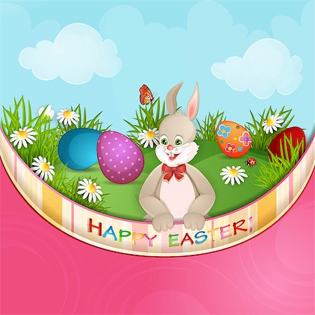 Easter greeting card with cute bunny and  Easter eggs Stock Photo - Budget Royalty-Free & Subscription, Code: 400-06744173