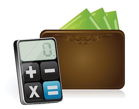 wallet and modern calculator illustration design over white Stock Photo - Budget Royalty-Free & Subscription, Code: 400-06744314