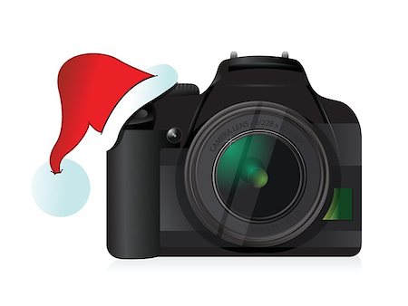 spiegelreflexkamera - camera and christmas hat gift concept illustration design Stockbilder - Microstock & Abonnement, Bildnummer: 400-06744400