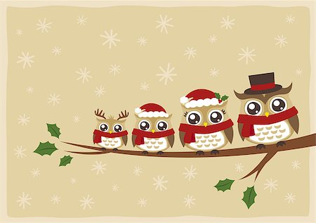 owl family christmas greeting Stock Photo - Budget Royalty-Free & Subscription, Code: 400-06744564