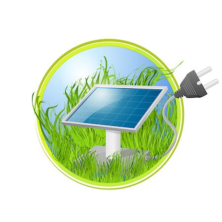 Green eco logo of solar panel in grass. Photographie de stock - Aubaine LD & Abonnement, Code: 400-06744959