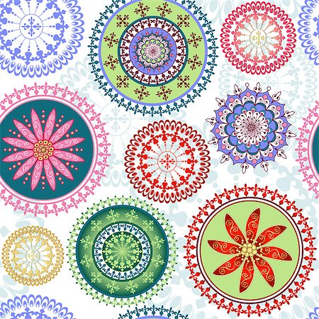 pattern arabic circles - Vintage floral pattern with colorful lacy circles (vector) Stock Photo - Budget Royalty-Free & Subscription, Code: 400-06745059