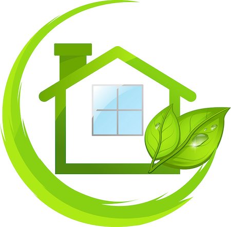 Logo of simple green eco house with leafs. Fotografie stock - Microstock e Abbonamento, Codice: 400-06745122
