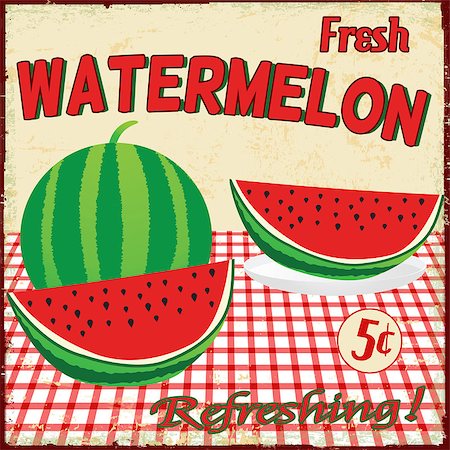 simsearch:400-05875359,k - Watermelon vintage grunge poster, vector illustration Photographie de stock - Aubaine LD & Abonnement, Code: 400-06745218