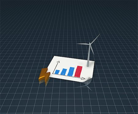 wind generator, flash symbol and business graph on paper sheet - 3d illustration Stock Photo - Budget Royalty-Free & Subscription, Code: 400-06745220
