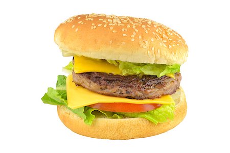 simsearch:400-06330800,k - Cheese burger with lettuce, cheese, and tomato, isolated over white. Stock Photo - Budget Royalty-Free & Subscription, Code: 400-06745284