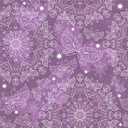 simsearch:400-06083486,k - White-violet vintage lacy seamless pattern with mandala and butterflies (vector) Stockbilder - Microstock & Abonnement, Bildnummer: 400-06745596