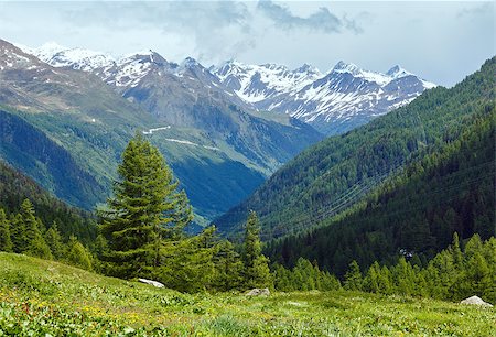 simsearch:400-06748366,k - Summer mountain cloudy landscape with snow on mount top (Alps, Switzerland) Stock Photo - Budget Royalty-Free & Subscription, Code: 400-06745666