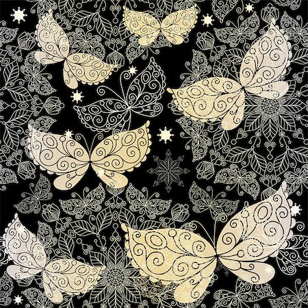 simsearch:400-06083486,k - Dark vintage lacy seamless pattern with white-pink mandala and butterflies (vector EPS 10) Stockbilder - Microstock & Abonnement, Bildnummer: 400-06745697