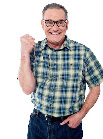 Excited elderly male dressed in casuals. Isolated over white Photographie de stock - Aubaine LD & Abonnement, Code: 400-06745900